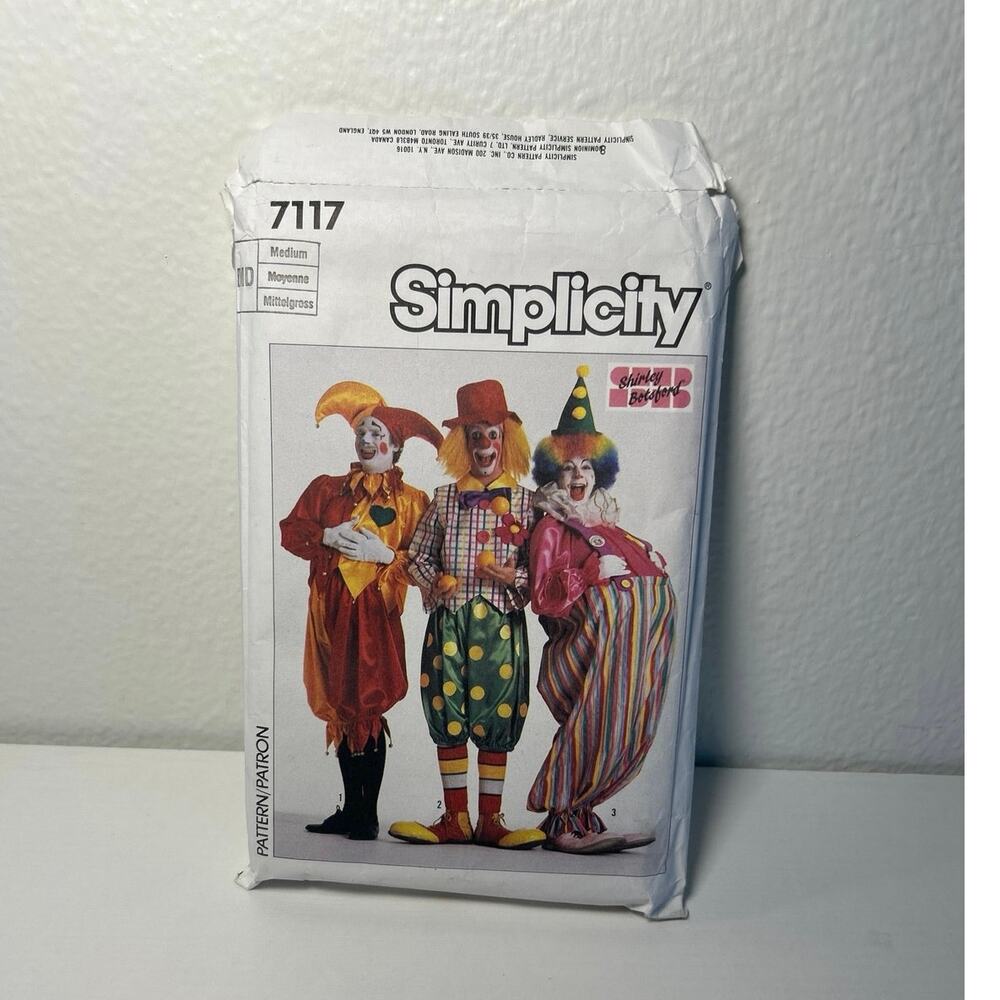 Vintage Simplicity 7117, 3 Clown Costume Pattern Adults M, Jester Hobo & Clown